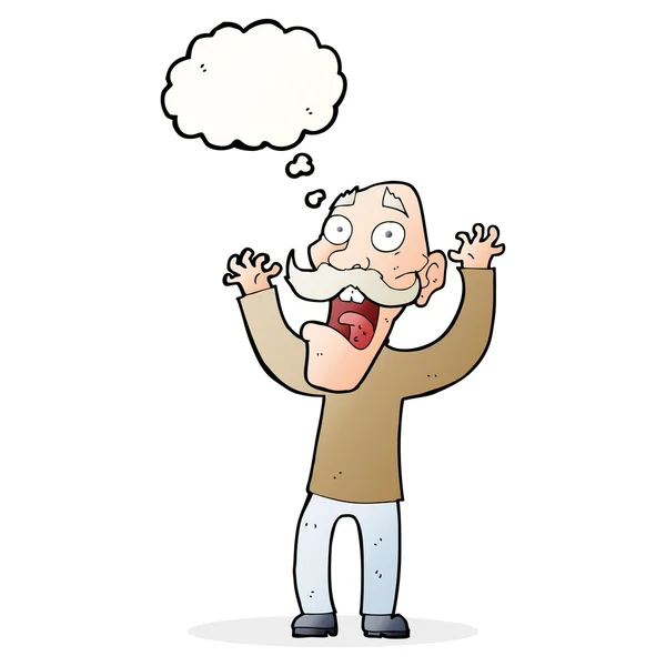 Desenho animado velho homem recebendo um susto com pensamento bolha — Vetor de Stock
