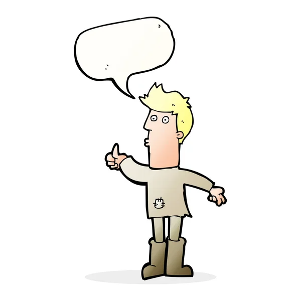Cartoon arme man met spraakzeepbel — Stockvector