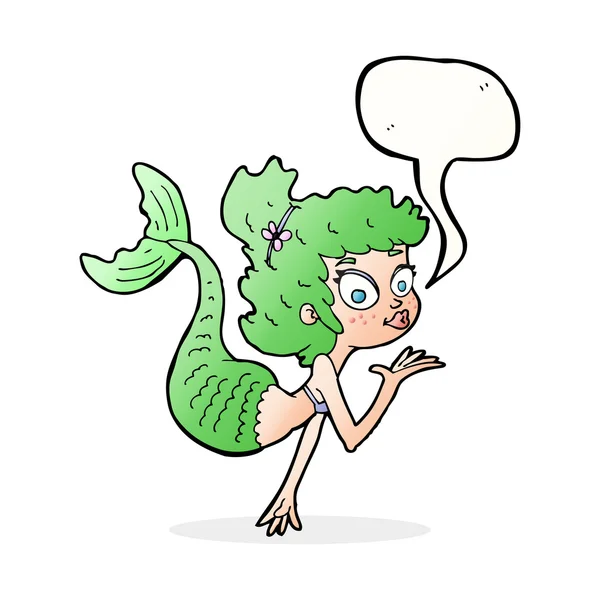 Cartoon pretty mermaid with speech bubble — Stock Vector