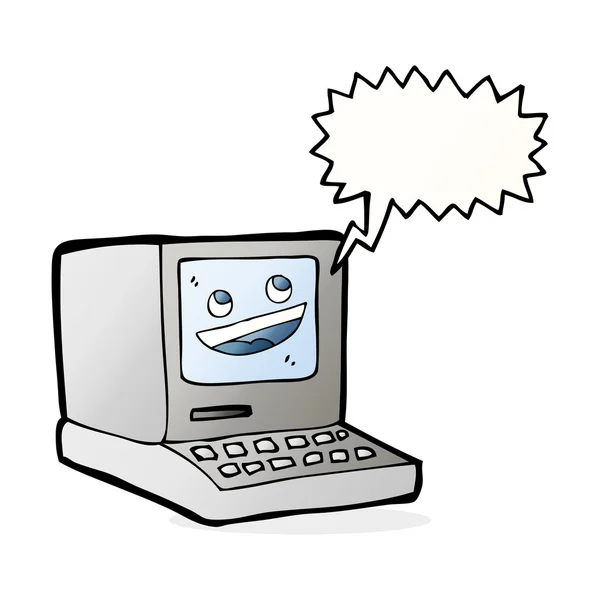 Cartone animato vecchio computer con bolla vocale — Vettoriale Stock