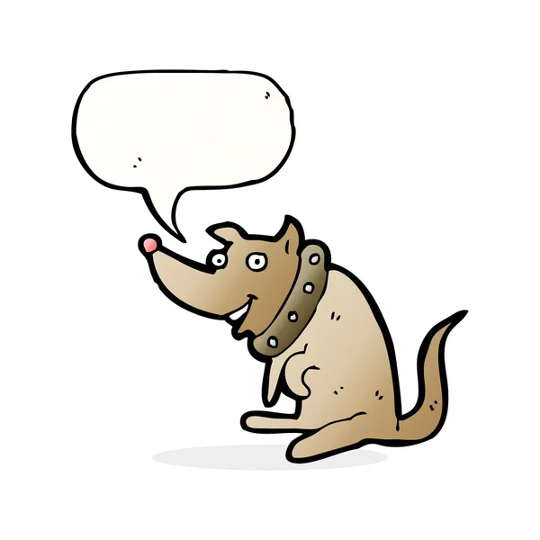 Cartoon glücklicher Hund im großen Halsband mit Sprechblase — Stockvektor
