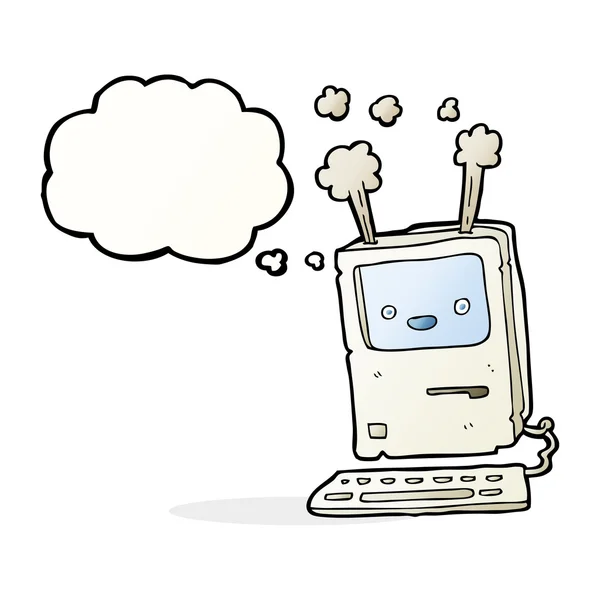 Desenho animado velho computador com bolha de pensamento —  Vetores de Stock