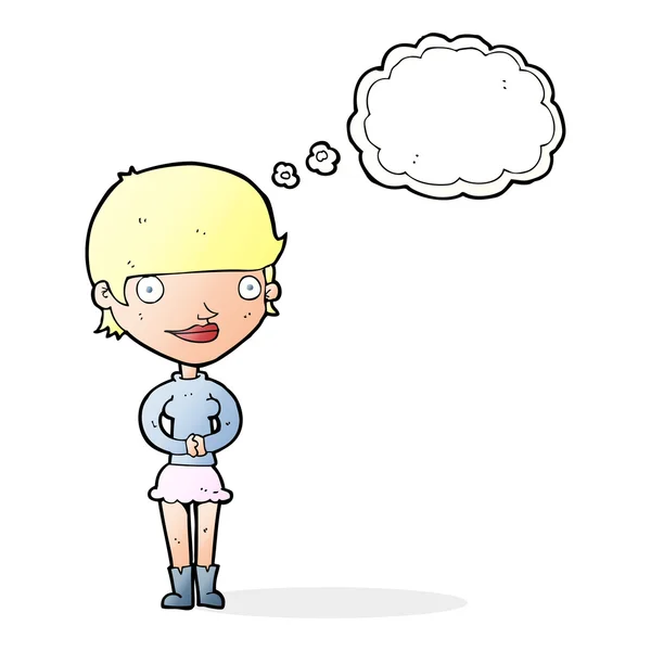 Cartoon freundliche Frau mit Gedankenblase — Stockvektor