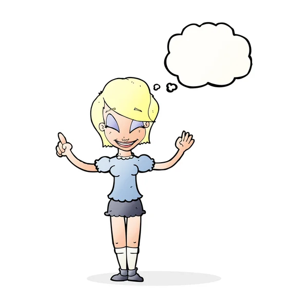 Cartoon mooi meisje met idee met gedachte zeepbel — Stockvector