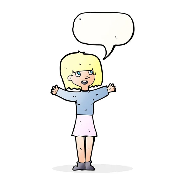 Cartoon excited woman with speech bubble — Stock Vector