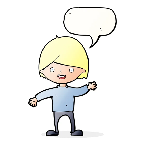 Dibujos animados ondeando chico con burbuja del habla — Archivo Imágenes Vectoriales