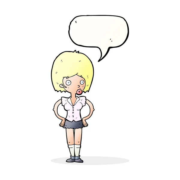 Mujer de dibujos animados con las manos en las caderas con burbuja del habla — Archivo Imágenes Vectoriales
