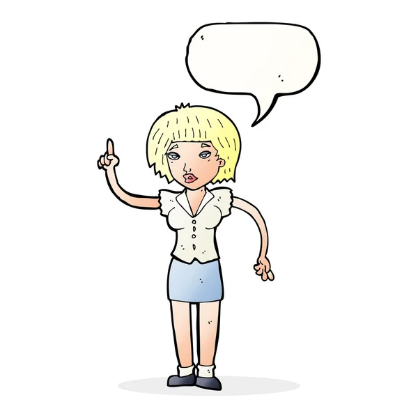 Cartoon woman with idea with speech bubble — Stock Vector