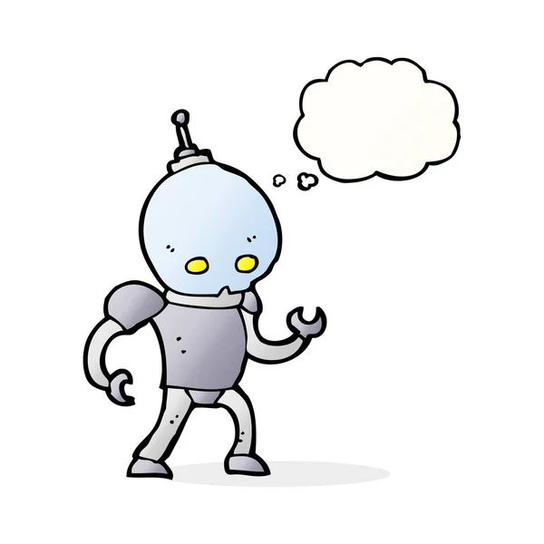 Cartoon alien robot with thought bubble — Stock Vector