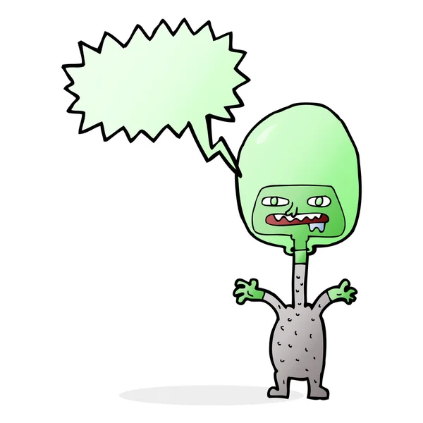 Cartoon space alien with speech bubble — Stock Vector