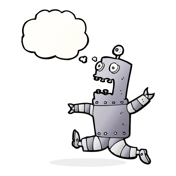 Cartoon terrified robot with thought bubble — Stock Vector