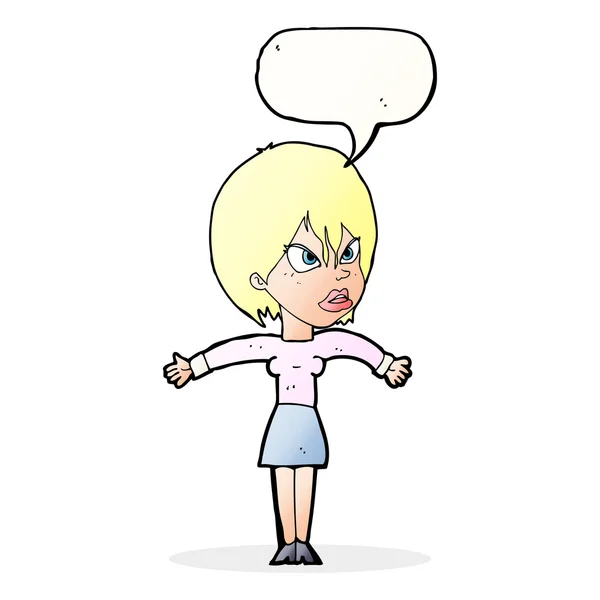 Cartoon geïrriteerd meisje met spraak zeepbel — Stockvector