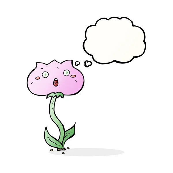 Dibujos animados flor conmocionada con burbuja de pensamiento — Vector de stock