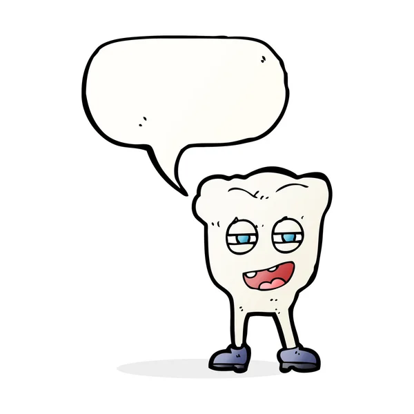 Cartoon lustige Zahnfigur mit Sprechblase — Stockvektor