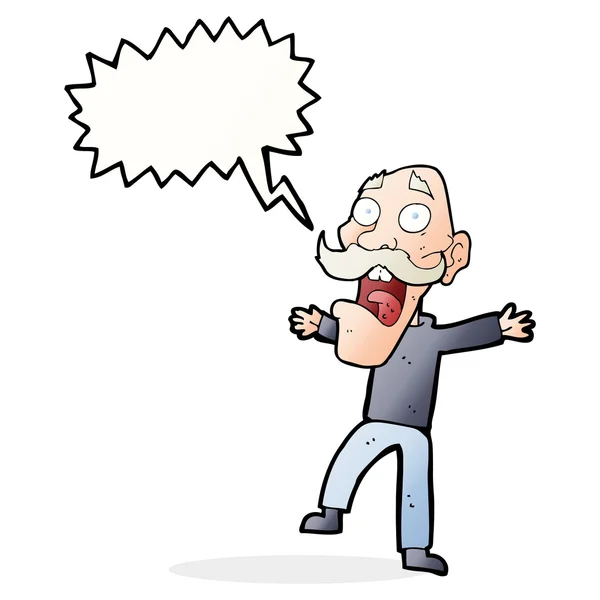 Cartoon shocked old man with speech bubble — Stock Vector