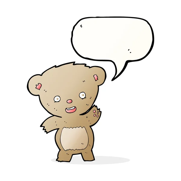 Urso de pelúcia acenando desenhos animados com bolha de fala —  Vetores de Stock