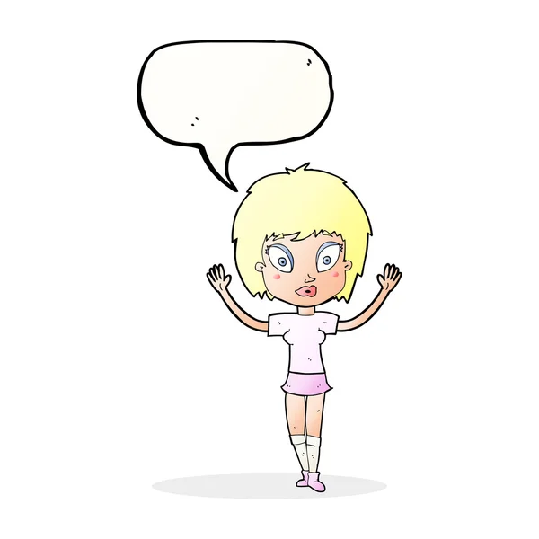 Karikatur hübsches Mädchen mit Sprechblase — Stockvektor