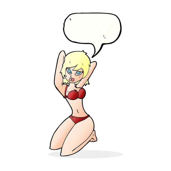 Cartoon mulher sexy posando com bolha de fala — Vetor de Stock