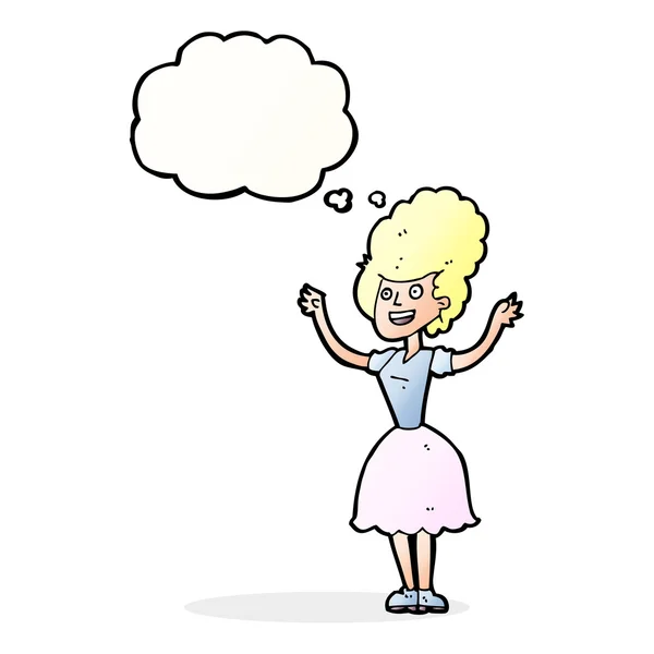 Cartoon gelukkig jaren 1950 vrouw met gedachte bubble — Stockvector