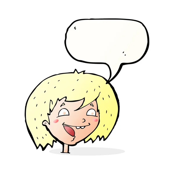 Desenho animado menina feliz com bolha de fala — Vetor de Stock