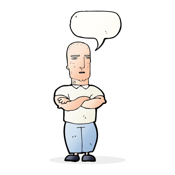 Cartoon annoyed bald man with speech bubble — Stock Vector