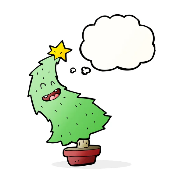 Cartone animato albero di Natale con bolla di pensiero — Vettoriale Stock