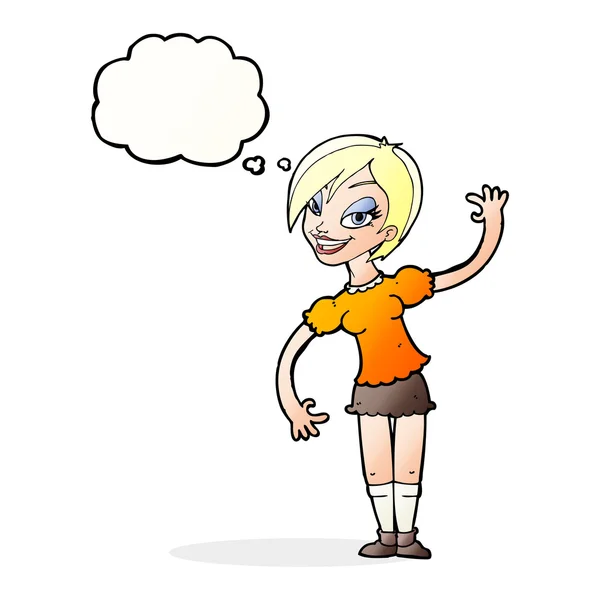 Cartoon meisje zwaaien met gedachte zeepbel — Stockvector