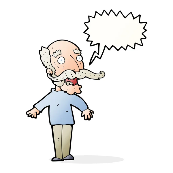 Cartoon old man gasping in surprise with speech bubble — Stock Vector