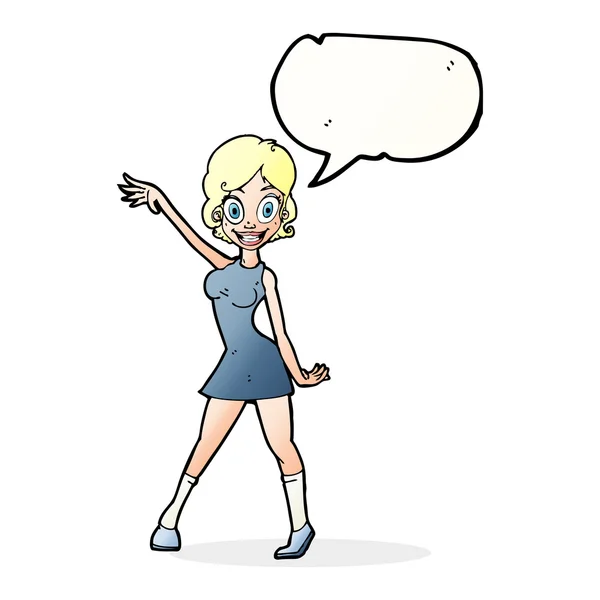 Fille de partie de dessin animé avec bulle de discours — Image vectorielle