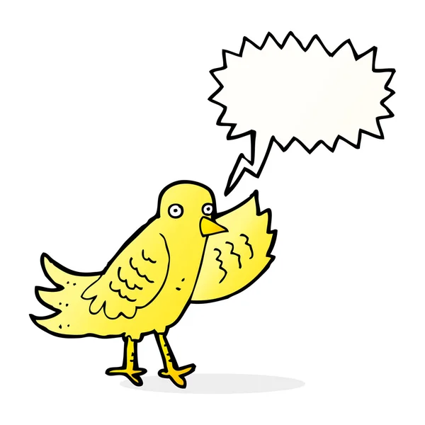 Dibujos animados ondeando pájaro con burbuja del habla — Vector de stock