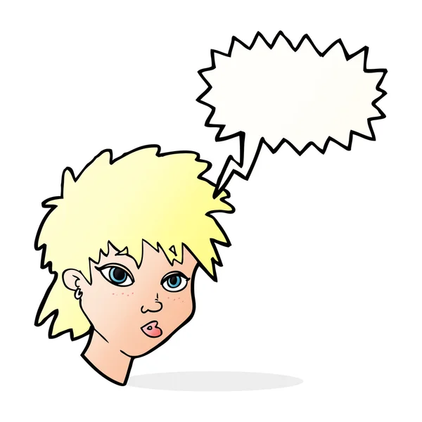 Kreslené kuriózní dívka s bublinou řeči — Stockový vektor