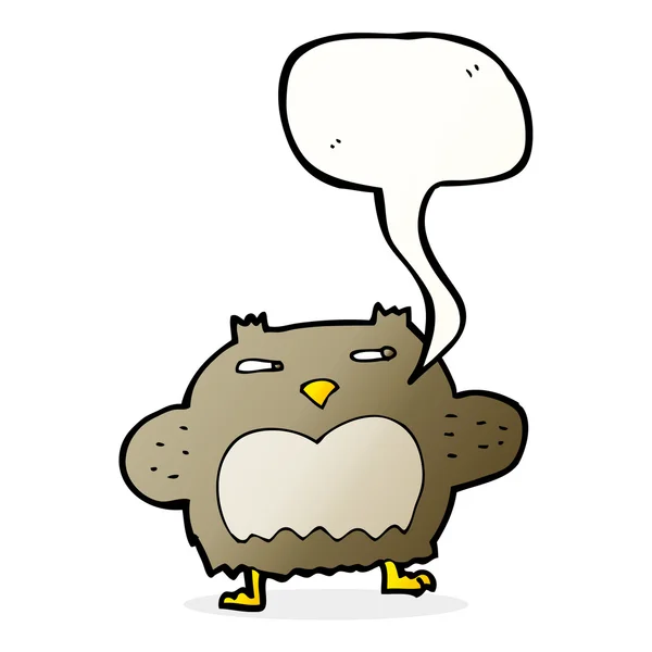 Cartoon suspicious owl with speech bubble — Stock Vector