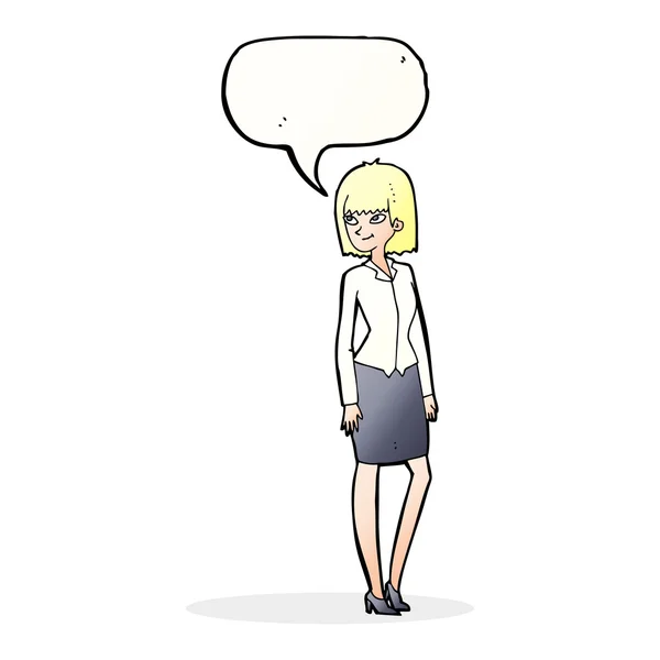 Cartoon pretty businesswoman with speech bubble — Stock Vector