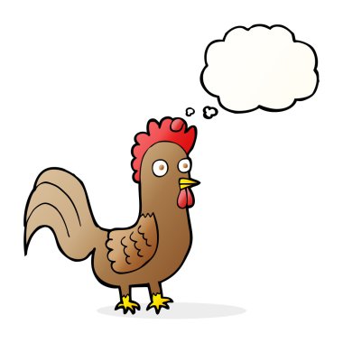 Düşünce baloncuklu çizgi film horozu