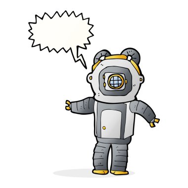 Konuşma baloncuğu ile derin deniz dalgıcı çizgi filmi