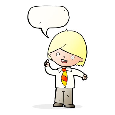 Çizgi film çocuğu soruya konuşma balonuyla cevap veriyor.