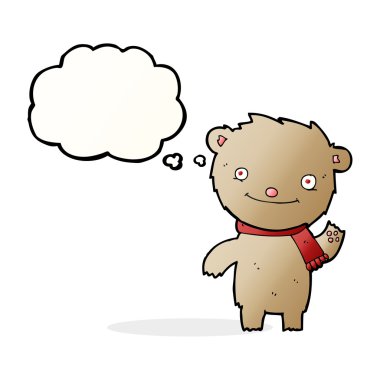 Düşünce baloncuklu şirin oyuncak ayı.