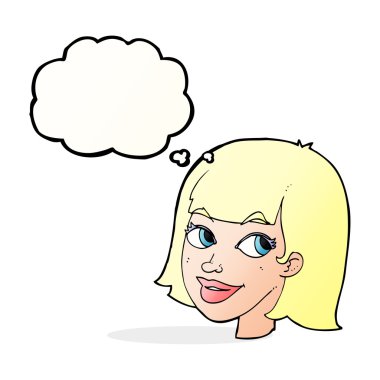 Düşünce baloncuklu mutlu kadın yüzü