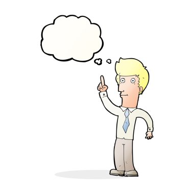 Düşünce baloncuğu olan karikatür dostu bir adam.