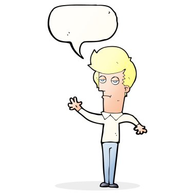 karikatür sıkılmış adam konuşma balonuyla el sallıyor