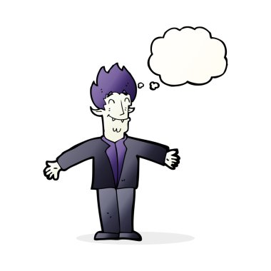 Düşünce baloncuklu mutlu vampir çizgi filmi.