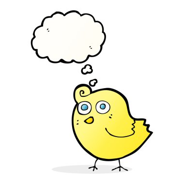 Düşünce baloncuklu komik çizgi film kuşu