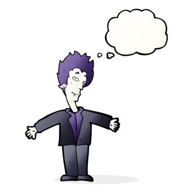 Düşünce baloncuklu mutlu vampir çizgi filmi.