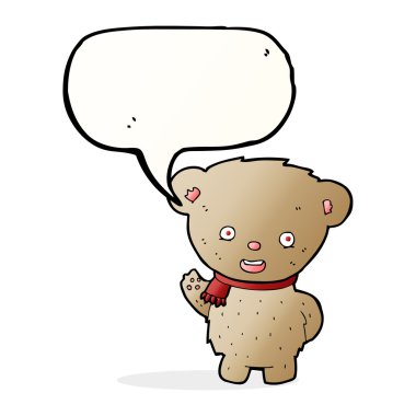 çizgi film ayıcığı konuşma baloncuğuyla el sallıyor