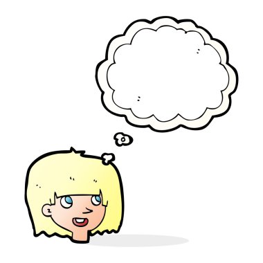 Düşünce baloncuklu mutlu kadın yüzü