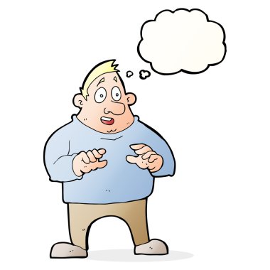 Çizgi film, şişman adamı düşünce balonuyla heyecanlandırdı.
