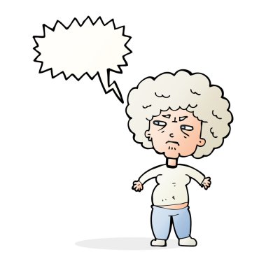 konuşma balonu karikatür rahatsız yaşlı kadınla
