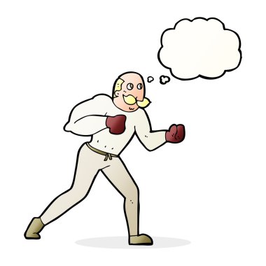 Düşünce baloncuğu olan çizgi film retro boksörü