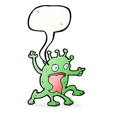 Konuşma baloncuğu olan garip bir uzaylı çizgi filmi.