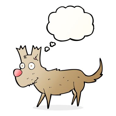 Düşünce baloncuğu olan küçük sevimli bir köpek.